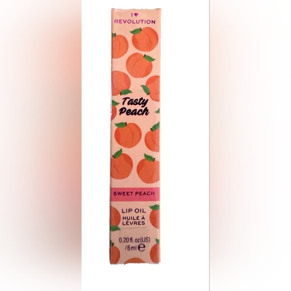 I ❤️ Revolution Tasty Peach Softly Tinted Peach Scented Lip Oil NIB